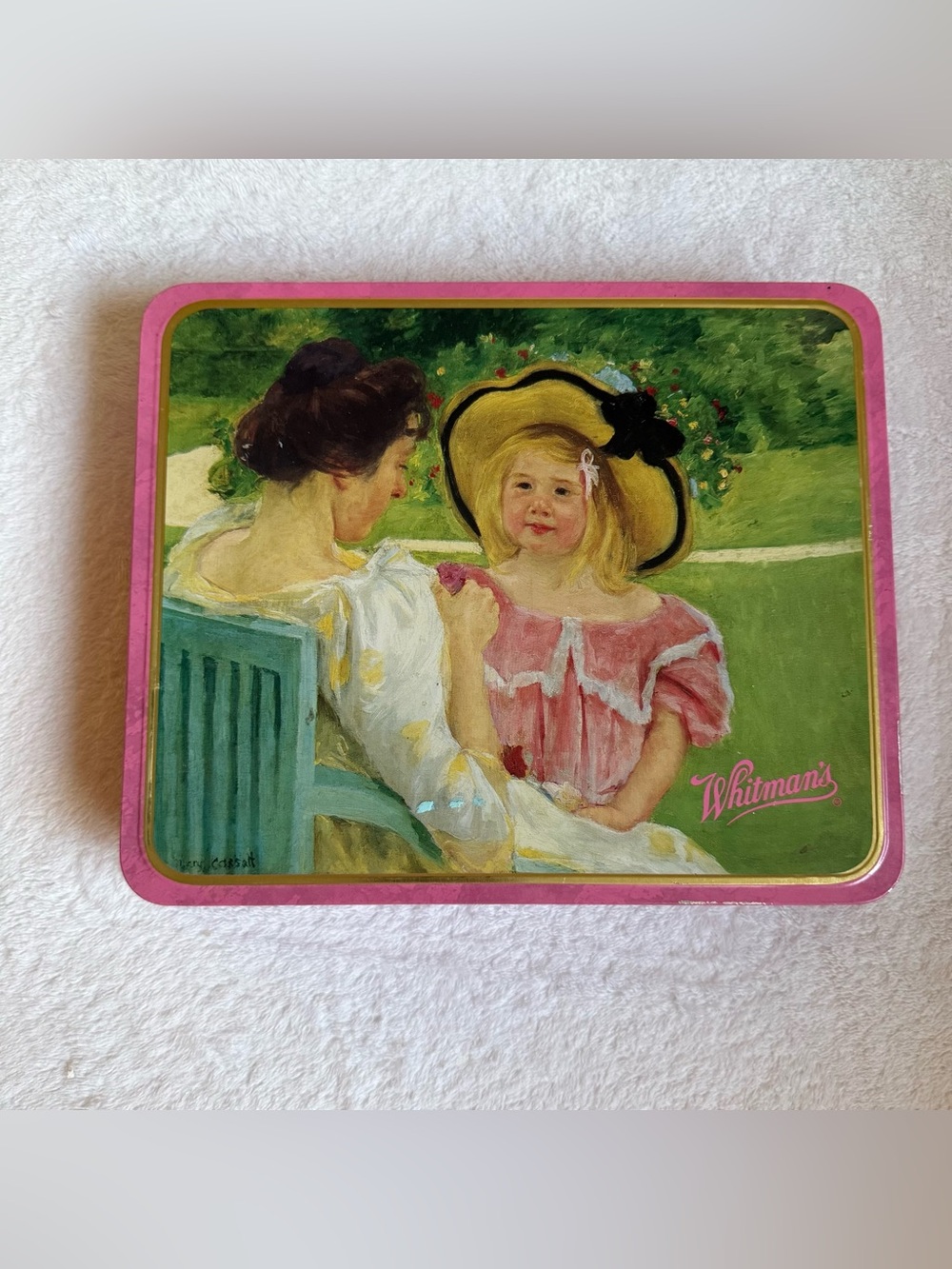 Whitman's Vintage Pink Decorative Tin with Portrait Illustration